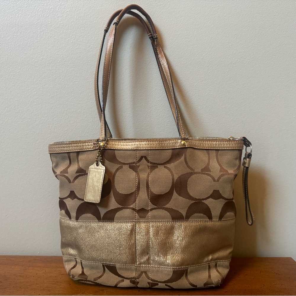 Coach | Gold & Brown C Monogrammed Tote
